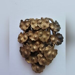 Antique Dress Clip Detailed Gilt Gingko Biloba Leaves Gold Tone Metal